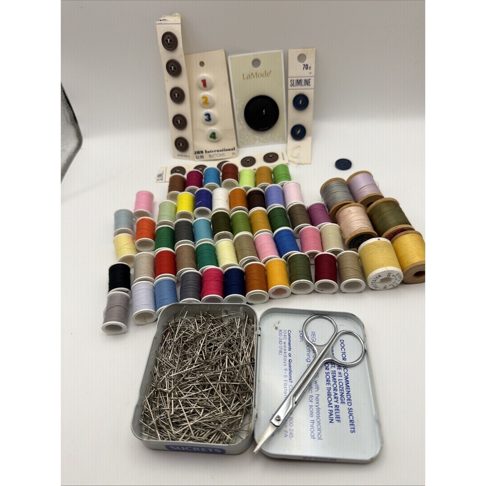 HUGE LOT OF SEWING SUPPLIES, BUTTONS, THREAD, NEEDLES, Scissors